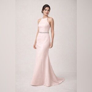 Amsale Pink Wedding Guest Military Ball Gown with Silver Accents Size 16